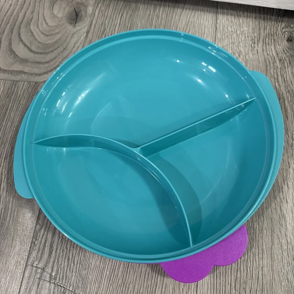 Vintage Tupperware Reheatables Divided Dish Teal Purple Lid 2604B-4 New